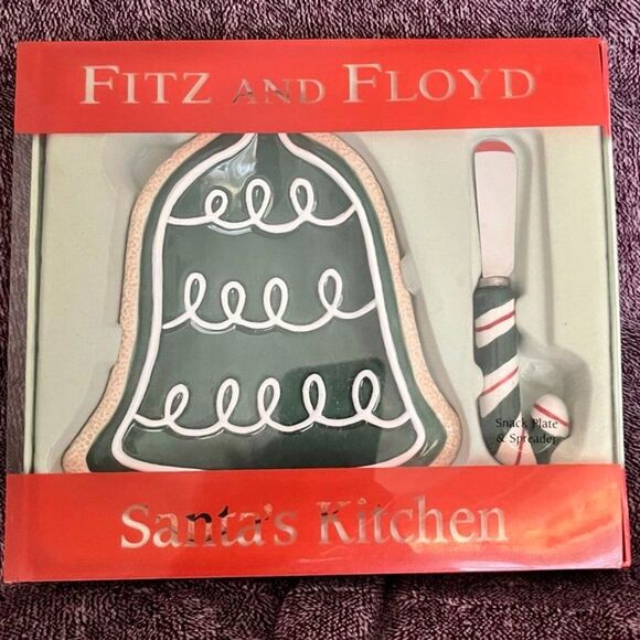 FITZ & FLOYD Santa’s Kitchen Snack Plate & Spreader, NIB! - Picture 3 of 8